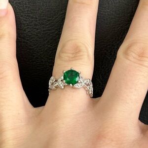 Silver and Green Gemstone Ring